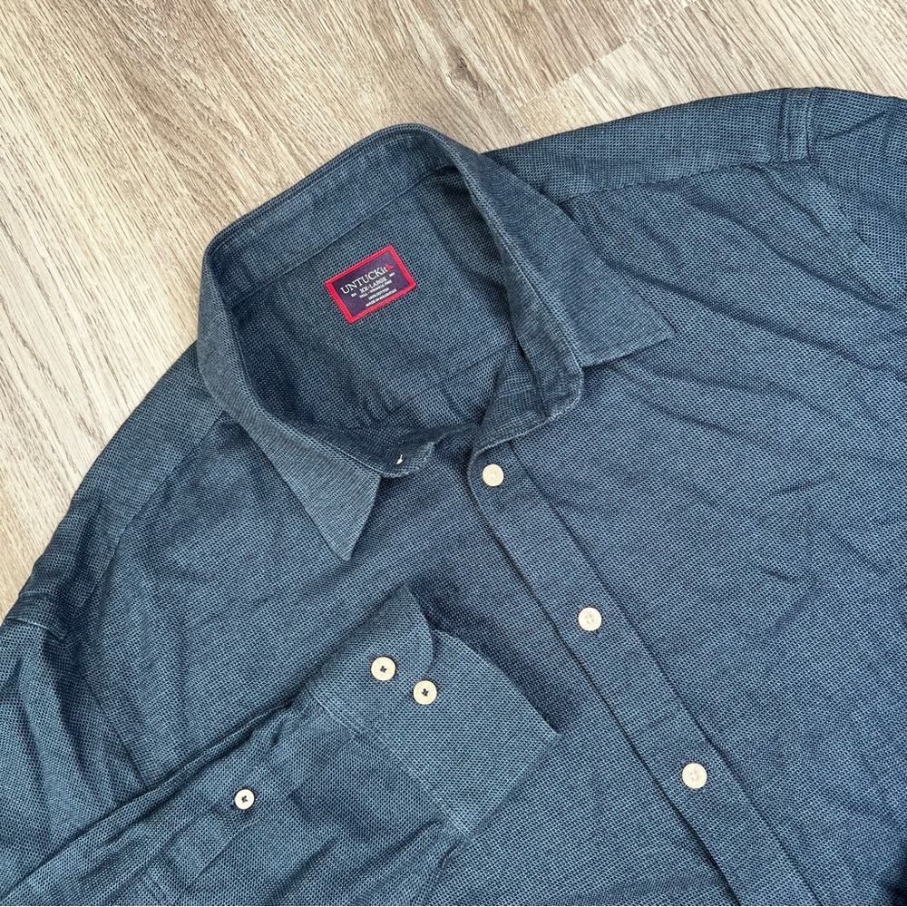 UNTUCKit Veneto Mens 2XLT Tall Long Sleeve Button Down Shirt Navy Blue‎ Cotton